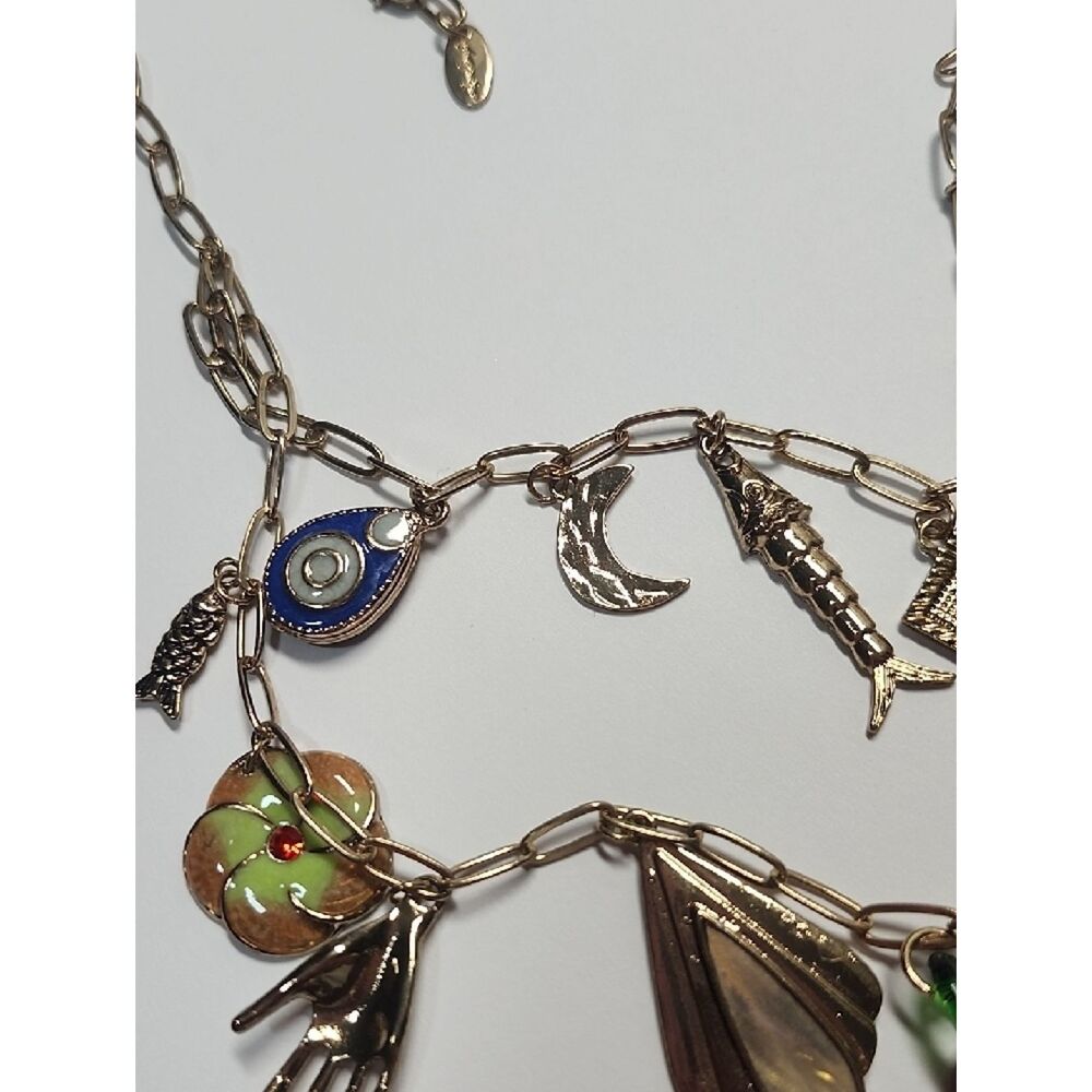 Free People Maxamillion Charm Necklace Gold Tone Flower Power - Picture 7 of 10